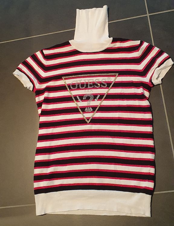 Guess Shirt Glitzer Strass M gestreift mit Rollkragen