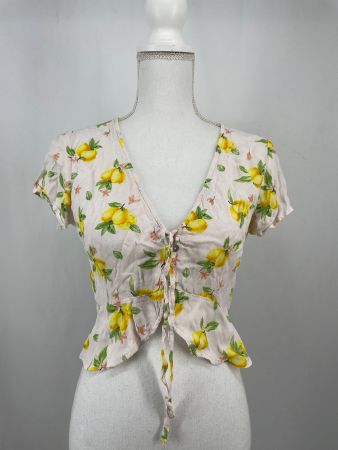BERSHKA Top blanc cassé motif citron M