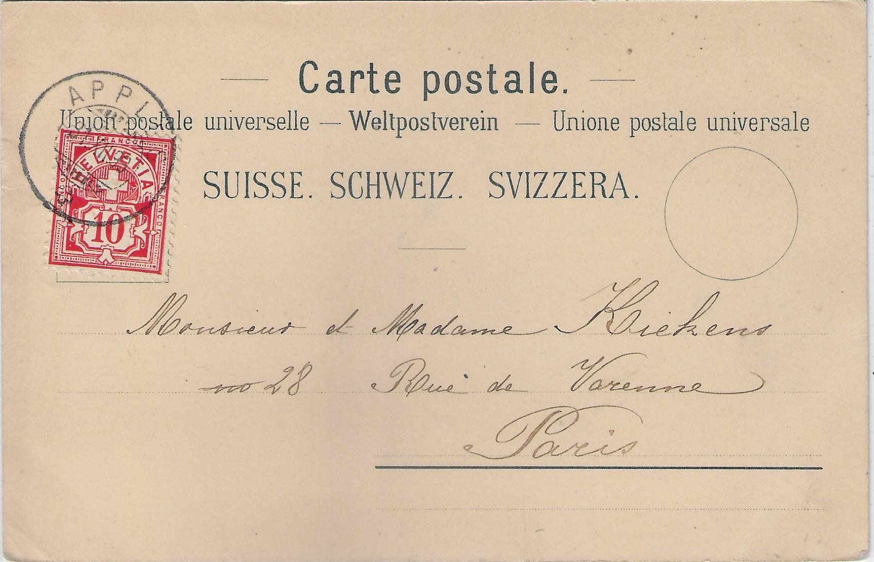 Cartoline postali: Apples - Vue generale, Eglise - Litho 1899 – Usato da Ettingen venduto da Kartenplanet 1