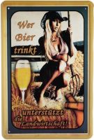 Blechschild-WER BIER TRINKT COWGIRL HEUG