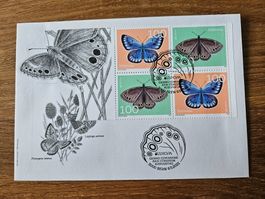 FDC Viererblock Herzstück, Spezialbogen Schmetterlinge 2021