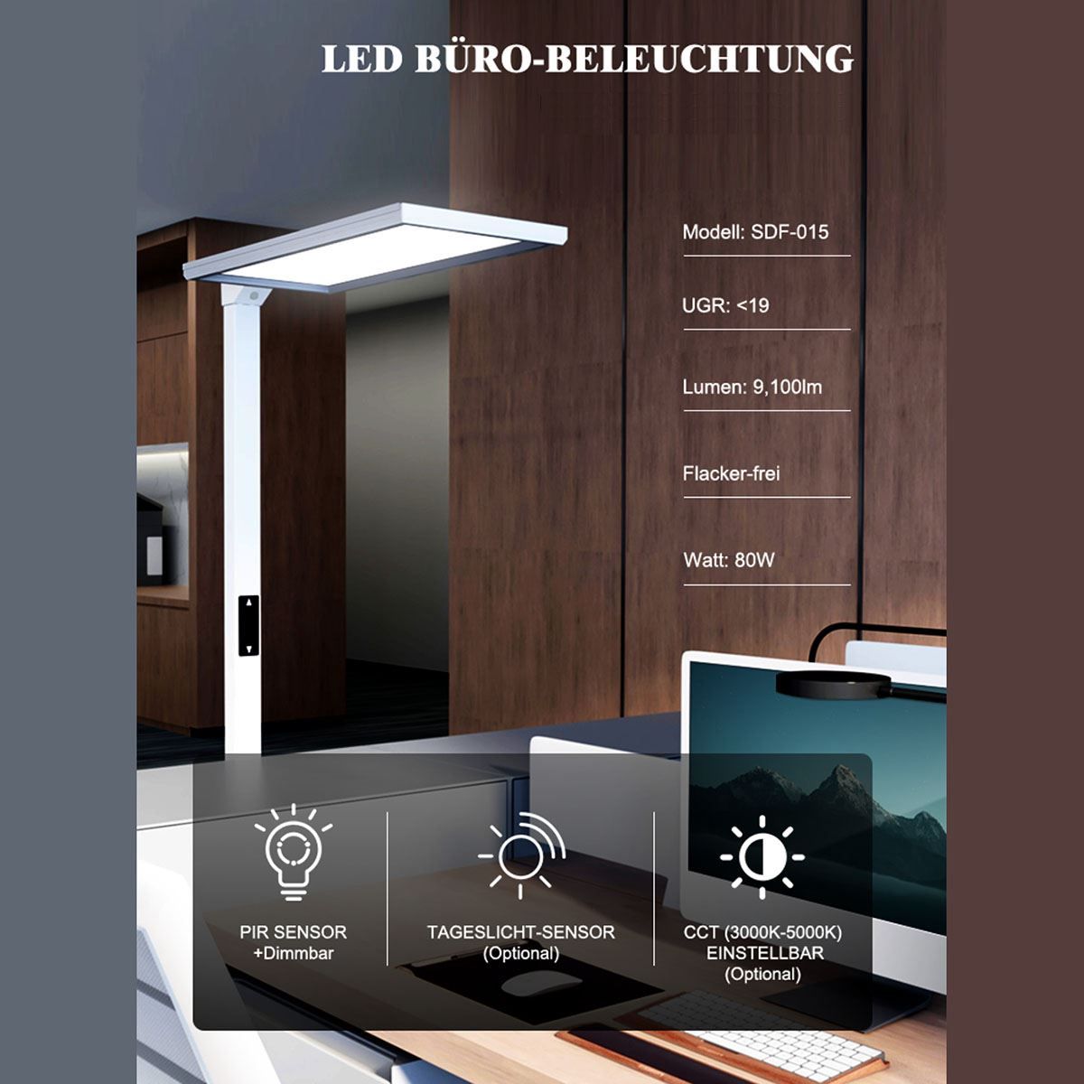 Lampen: LED Büro Stehleuchte, Silber, 197 cm – Neu (gemäss Beschreibung) aus Kreuzlingen von Smart-Light 2
