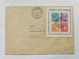 FDC Block NABA 1934 W1 mit Befund, 1. Qualität