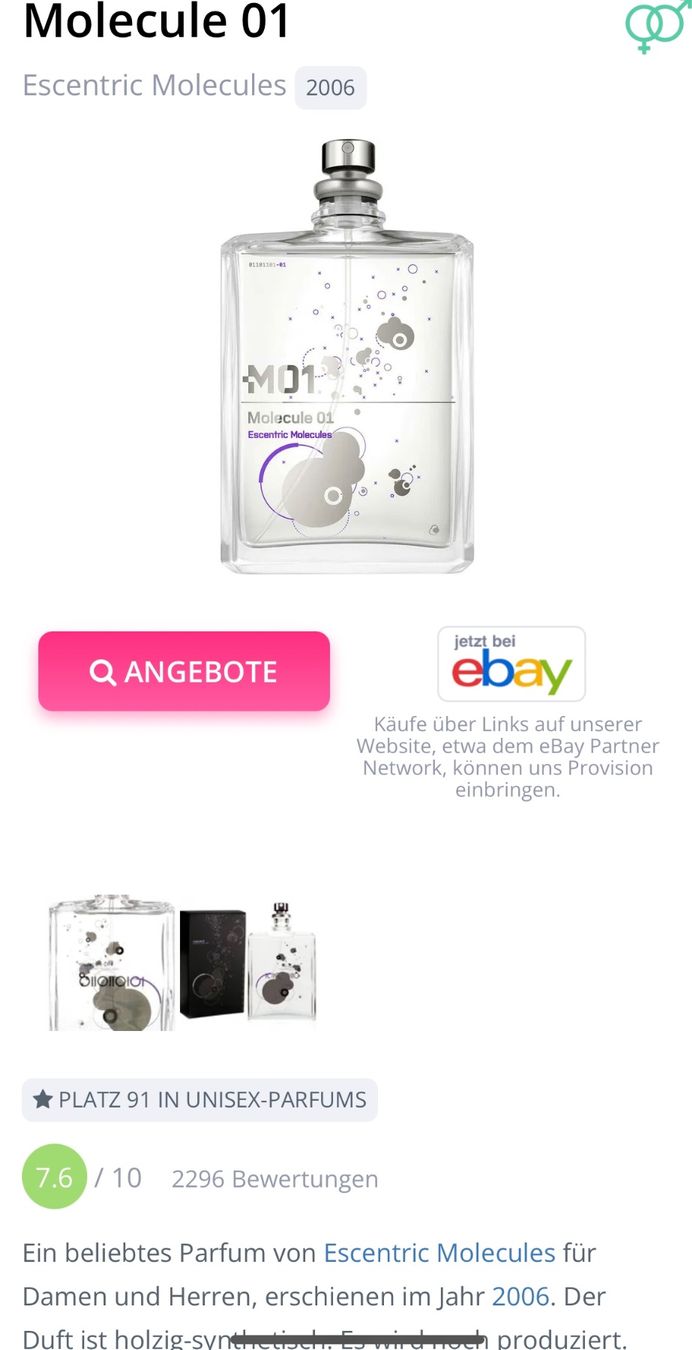 Profumi & Eau de Toilette: Molecule 01 Escentric Molecules EDT 2ML – Usato da Zürich venduto da deruja 2