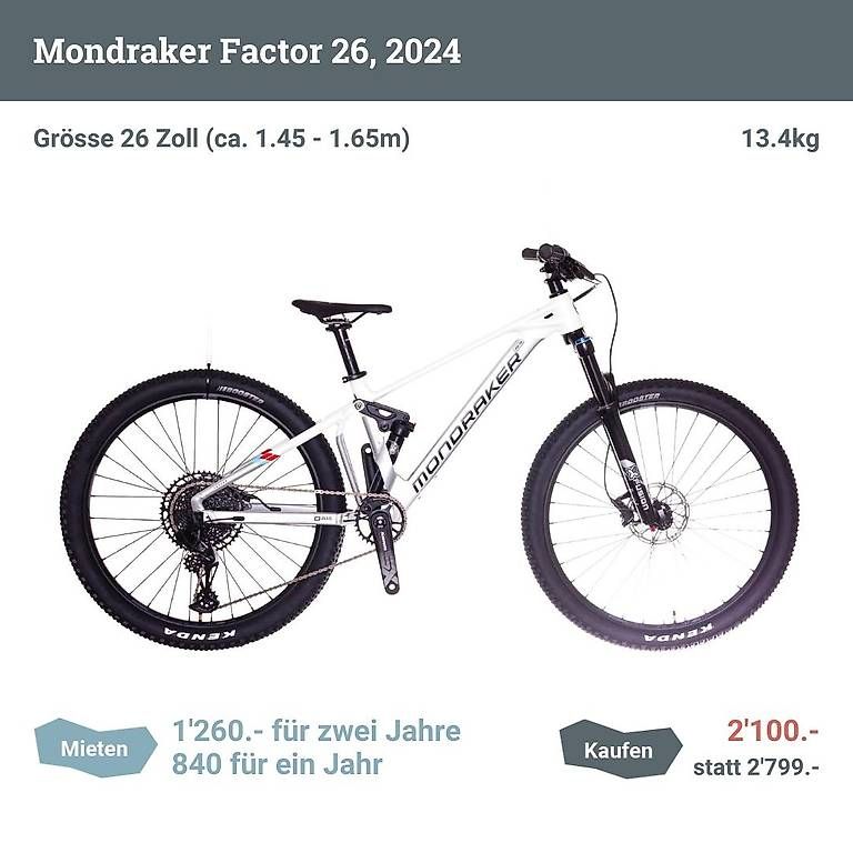 Vélos: Mondraker Factor 26 (2024), Grösse 26" – D'occasion à Zürich par Testo 1