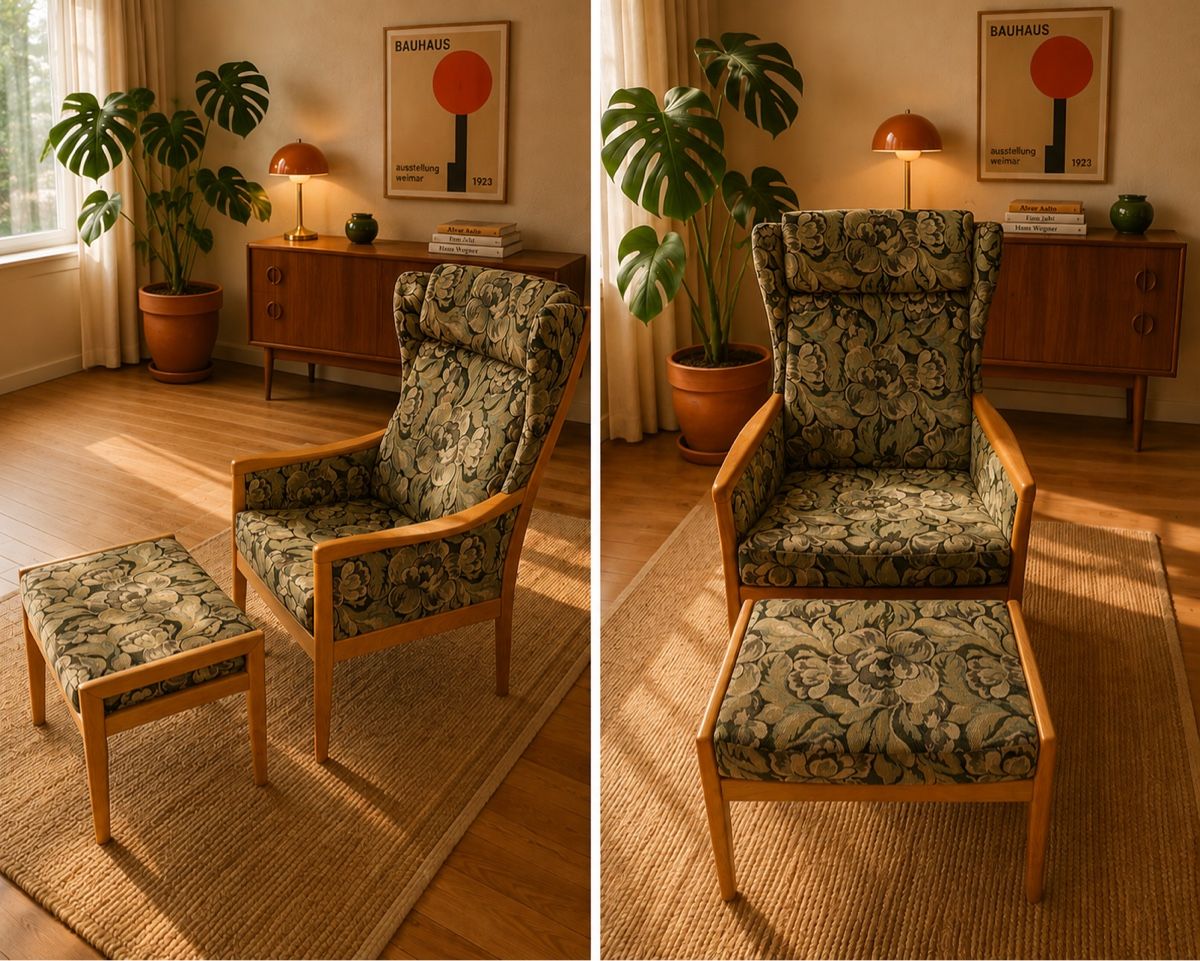 Poltrone: Original Casala Ohrensessel mit Hocker – Usato da Fulenbach venduto da Annie.s_Mid_Century