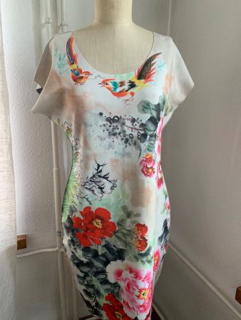 Sommer Kleid mit Vogel-Blumenmuster Gr. M neuwertig
