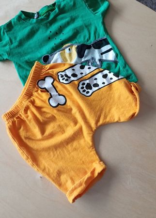 Sommer Set Gr. 12m Shirt + Shorts Hundemotiv Top Zustand