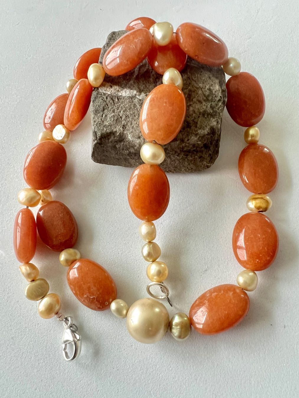 Catenine: Collier Aventurin & Echtperlen/Barockperlen Silber 925 52cm – Nuovo (secondo la descrizione) da Ruswil venduto da artbyhand 4