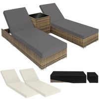 2er Set Sonnenliegen Rattan mit Tisch Schutzhülle KORANA