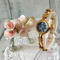 Burberrys 7000 Opal Gold Blau Quarz Uhr Damen Japan Vintage 