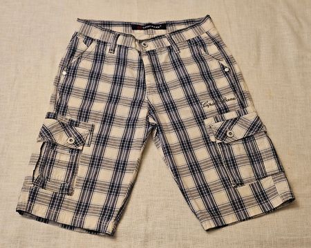 CIPO & BAXX Herren Cargo Shorts Kariert Gr. W30 Beige Blau