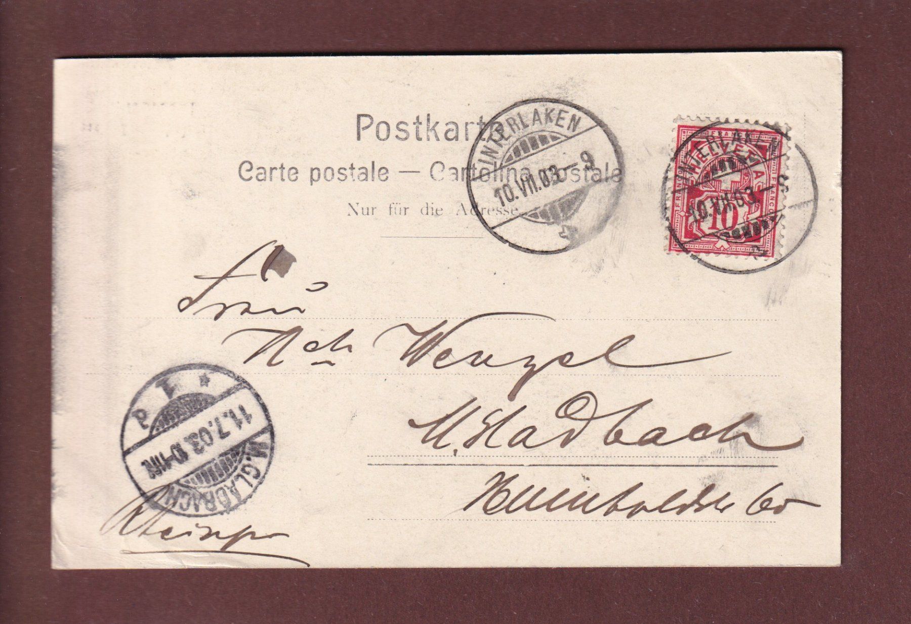 Cartoline postali: INTERLAKEN - Kursaal - 1903 – Usato da Pully venduto da nicecards 1