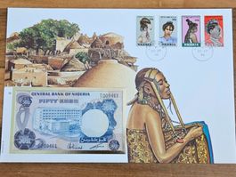 Notenbrief Bankfrische 50-Kobo-Banknote aus Nigeria