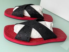 GUCCI GG Jerro Web Crossed Gummi Slides Sandal Sandale 44