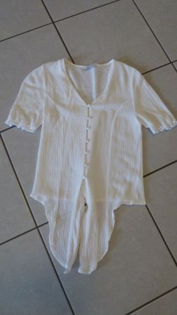 Crepe-Damenbluse weiss, geknöpft / XS