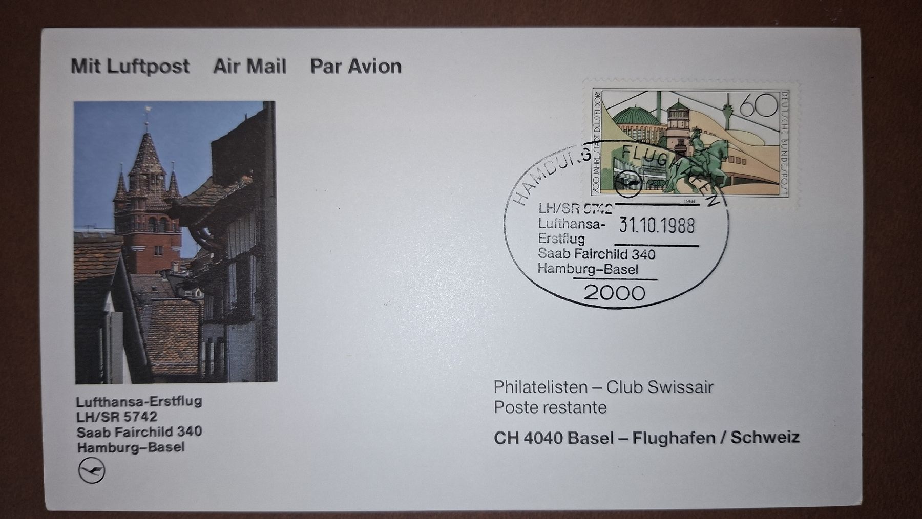 Tutti i francobolli: Swissair Hamburg - Basel 31.10.1988 – Usato da Balgach venduto da SIMEON27