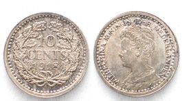 NL 10 Cents 1918 WILHELMINA Silber PRACHTSTÜCK
