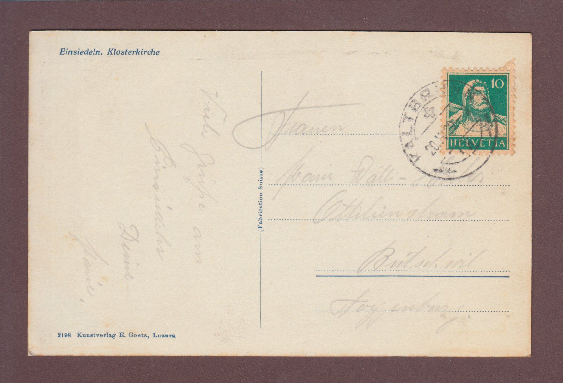 Cartoline postali: EINSIEDELN - Klosterkirche - 1929 – Usato da Pully venduto da nicecards 1