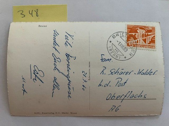 Ansichtskarten: Ansichtskarte Brienz mit Bergpanorama und See 1960 – Gebraucht aus Niederwil AG von dahu75 1