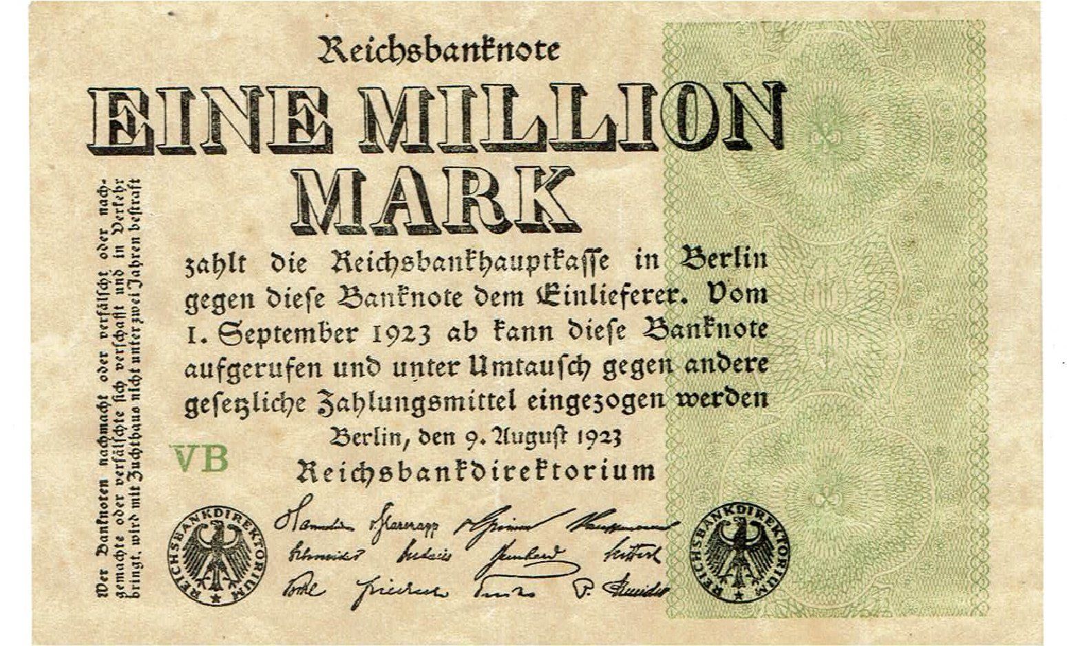 Banconote: Berlin 1 Mil.Mark Serie VB 09.08.1923 SS+-SS++ – Usato da Steffisburg venduto da ber_8htf