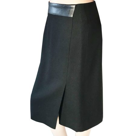 Jupe Rock M AKRIS punto Pencil Skirt schwarz mit Lederbund
