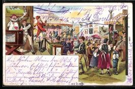 Litho Volksfest mit Karussell und Mann m