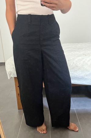 MANGO Black Linen Barrel Leg Trousers - EU 36 (NEW)