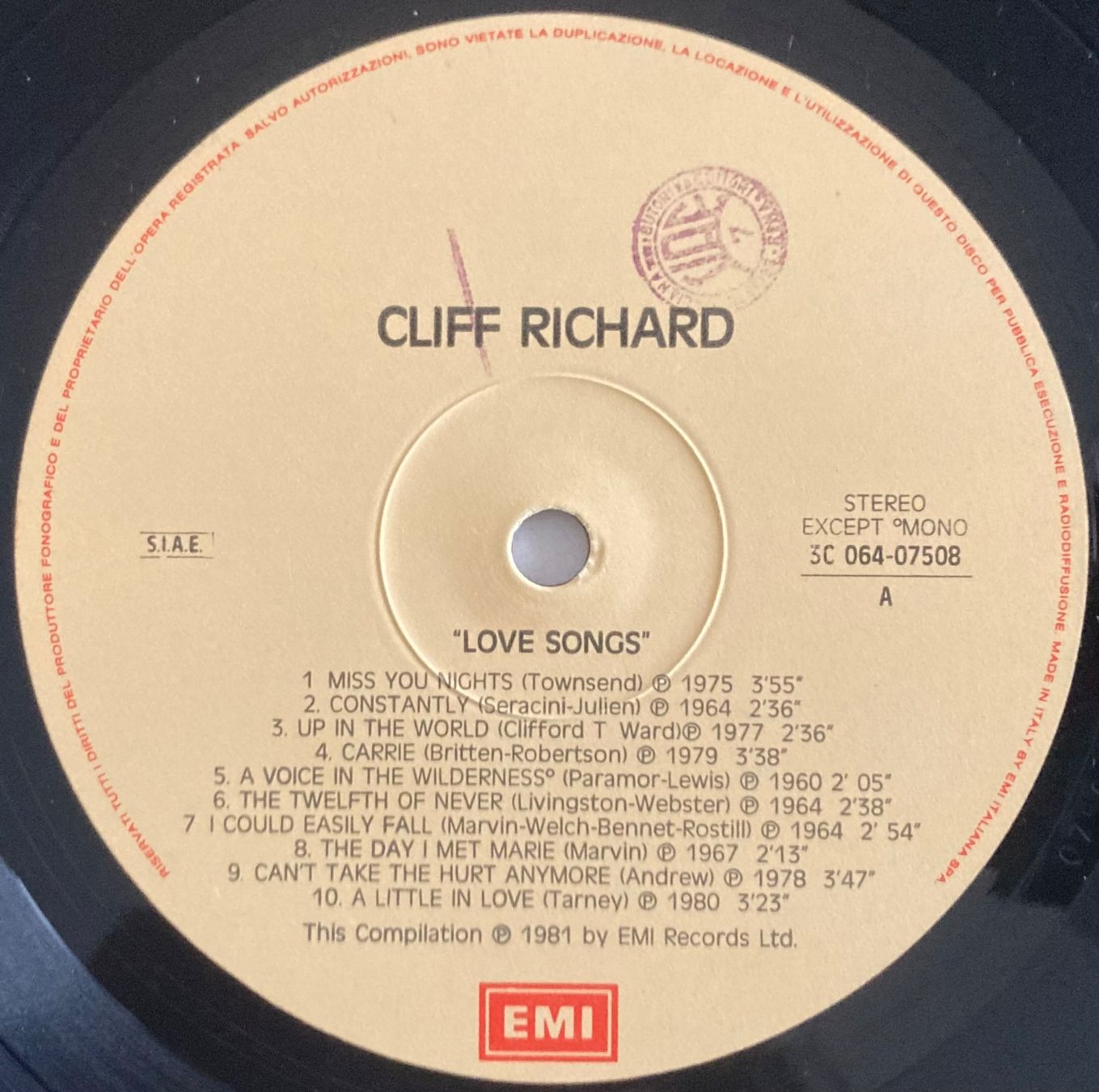 Dischi in vinile: CLIFF RICHARD - LOVE SONGS – Usato da Poliez-Pittet venduto da Newtown-Records 2