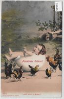 Fröhliche Ostern - Hühner - Frisch geschlüpftes Kind - Litho
