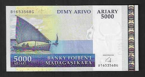 Banconote: Madagascar  5.000  Ariary  Bankfrisc – Nuovo (secondo la descrizione) da Gordola venduto da coinsandnotes