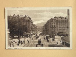 Genève - Rue du Mont-Blanc - belebt - Kutschen - Tram