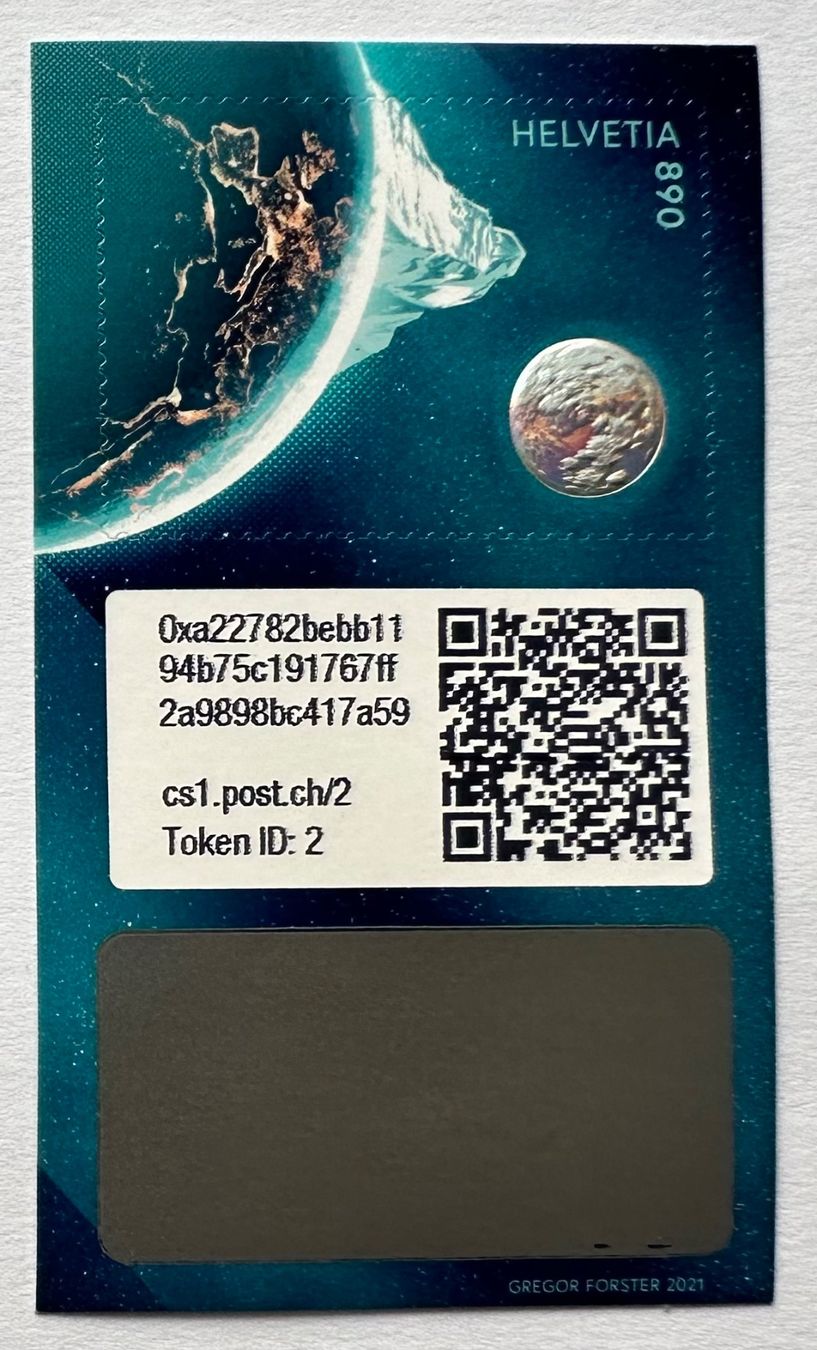 Tutti i francobolli: Swiss Crypto Stamp 1.0 - ID2 Dent Blanche mit NFT – Nuovo e nell'imballaggio originale da Baar venduto da ricjon