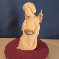 Holzengel Figur mit Schale, geschnitzt, ca. 19 cm hoch  🧚