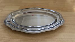 Vintage Serviertablett, Edelstahl, Oval, Swiss Design