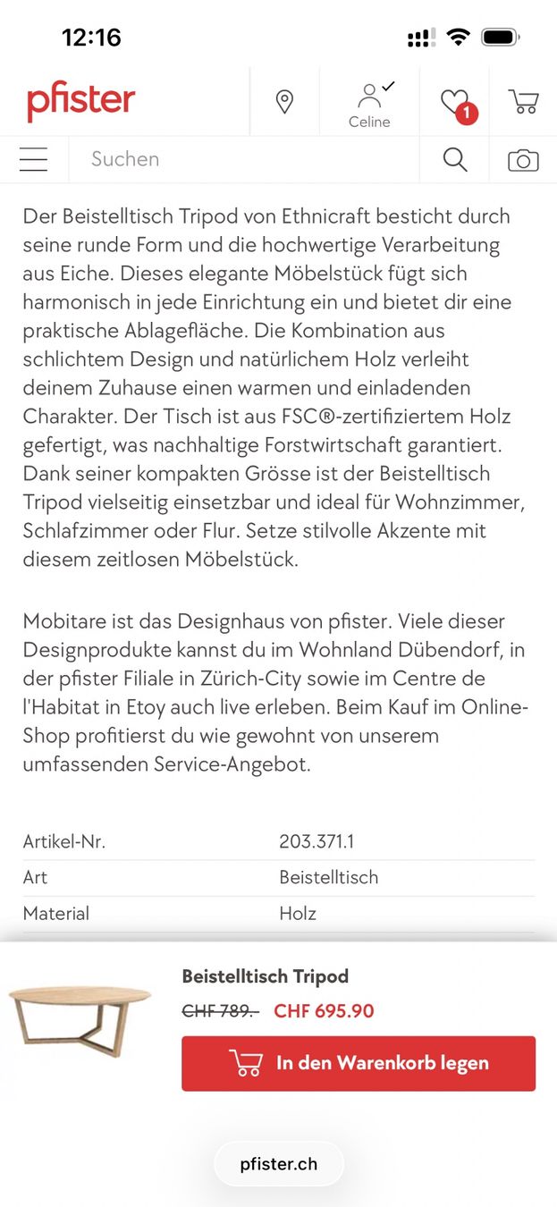 Pfister Tische: Couchtisch / Salontisch Eiche 96x96x38 – Gebraucht aus Gümligen von ceg_b7by 3