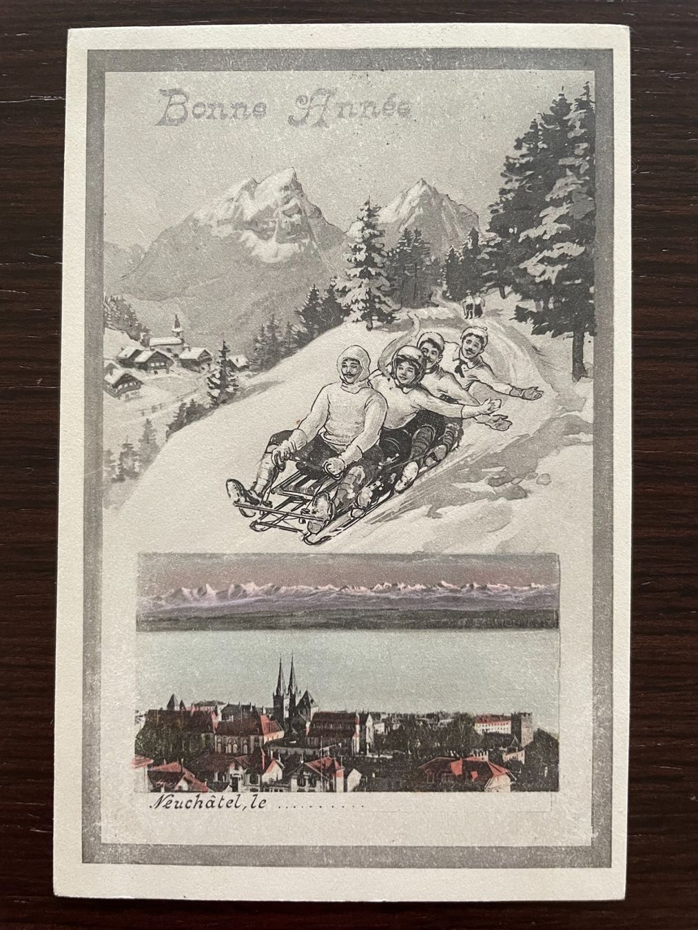 Cartoline postali: NEUCHÂTEL  2 Kitschkarten, Bonne Année, Joyeuses Pâques – Usato da Wald ZH venduto da TLILEF 1