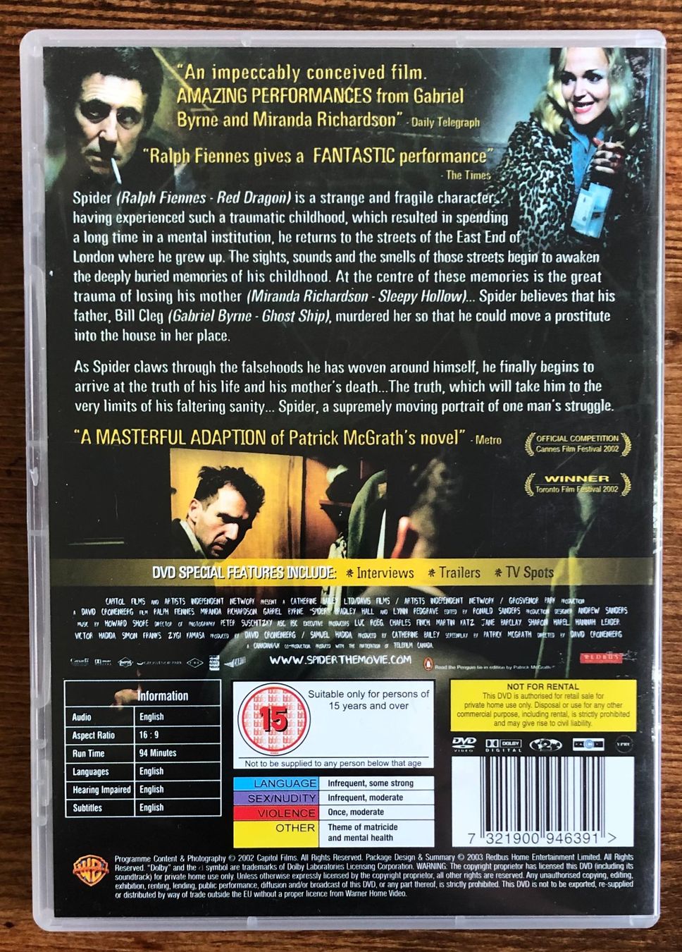 Alle DVDs: David Cronenberg - Spider DVD, Ralph Fiennes – Gebraucht aus Luzern von Schlafenicht00 1