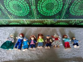 9 Köpfige-Puppenfamilie Holz,Biegepuppen, fürs Puppenhaus,