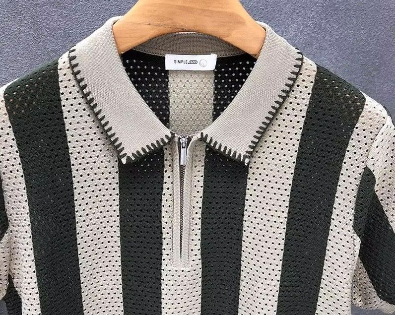 Polos: Luftiges Herren-Polo, olive längsgestreift – Neuf (Voir description) à Zürich par Heinz_023 2