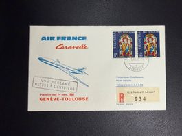 Air France Erstflugbrief Genf-Toulouse 1969