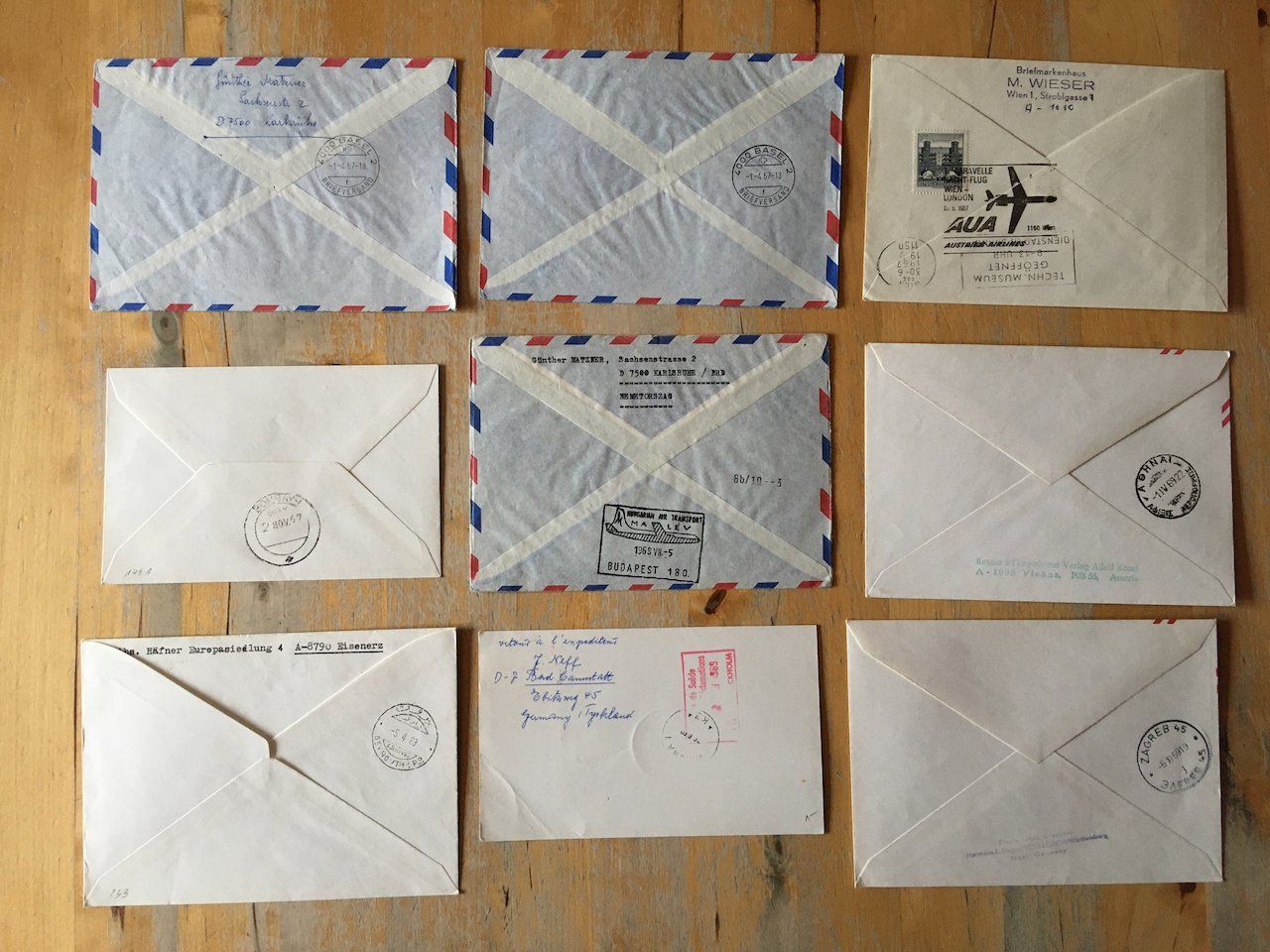 Alle Briefmarken: 9 Flugbriefe Österreich 1967-69 – Gebraucht aus Nesslau von zueri6 6