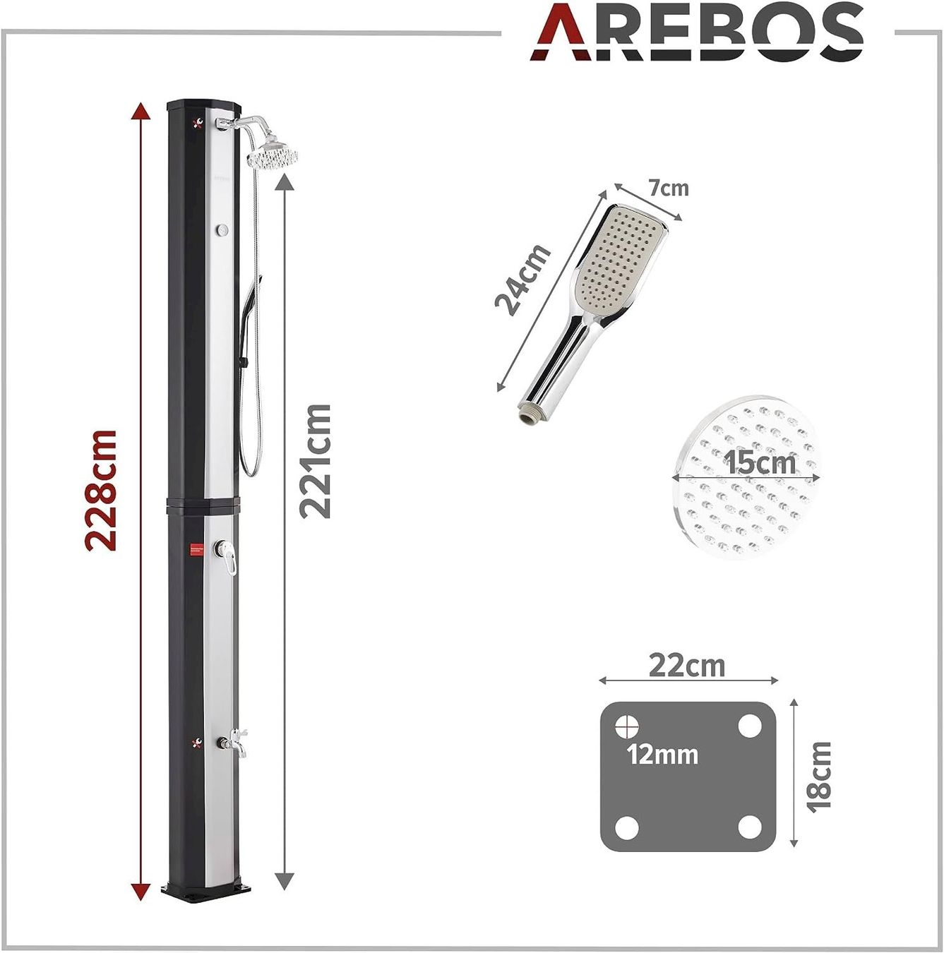 Piscine: AREBOS 60 L Solardusche schwarz/silber – Nuovo e nell'imballaggio originale da Bottighofen venduto da zaap 6