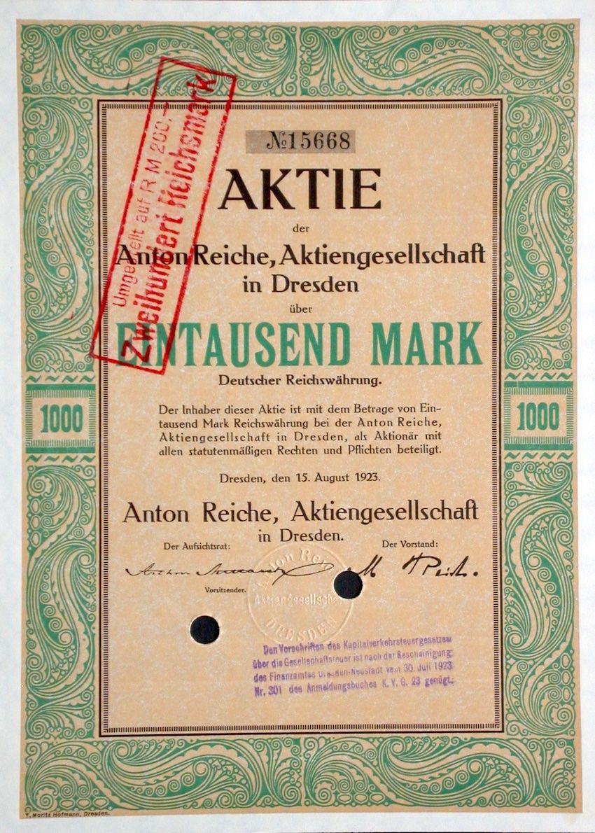 Dokumente: Anton Reiche AG, Dresden - 1923 – Gebraucht aus Solothurn von Sgasche