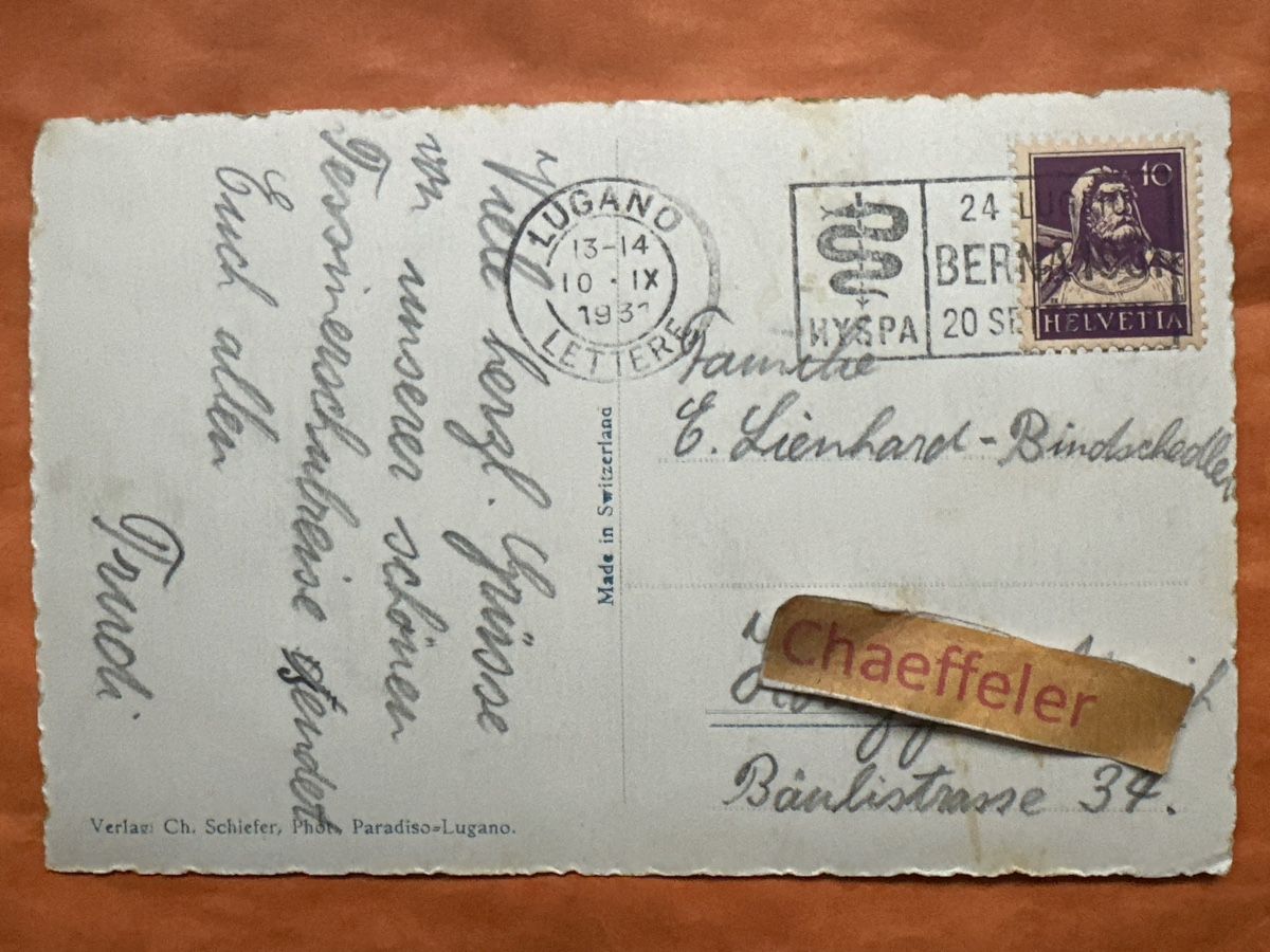 Ansichtskarten: Alte Ansichtskarte Lugano, Monte S. Salvatore, 1937! – Gebraucht aus Zürich von Chaeffeler 1