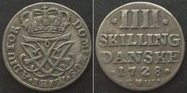 DÄNEMARK 4 Skilling 1728 FREDERIK IV. Silber ss+
