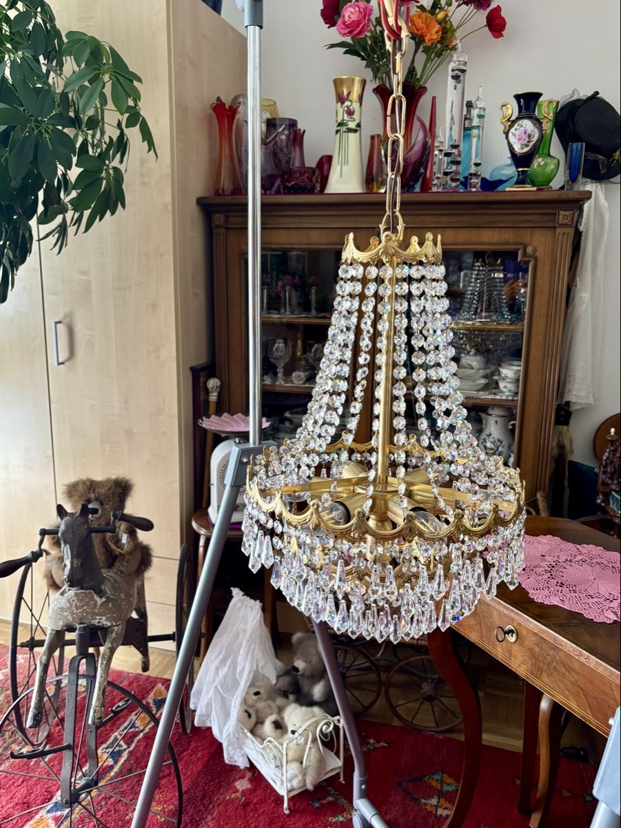 Lampes: Kristall Kronleuchter Messing, Edel-Vintage – D'occasion à Bern par Bagira40