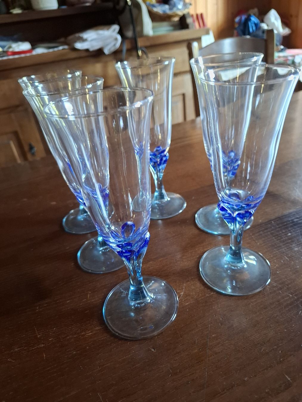 Bicchieri: Calici flûte vetro blu decoro 6 pezzi – Usato da Viganello venduto da sor_dcq8