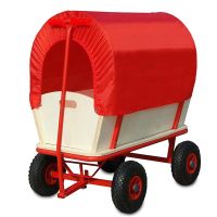 Bollerwagen aus Holz mit Schutzdach