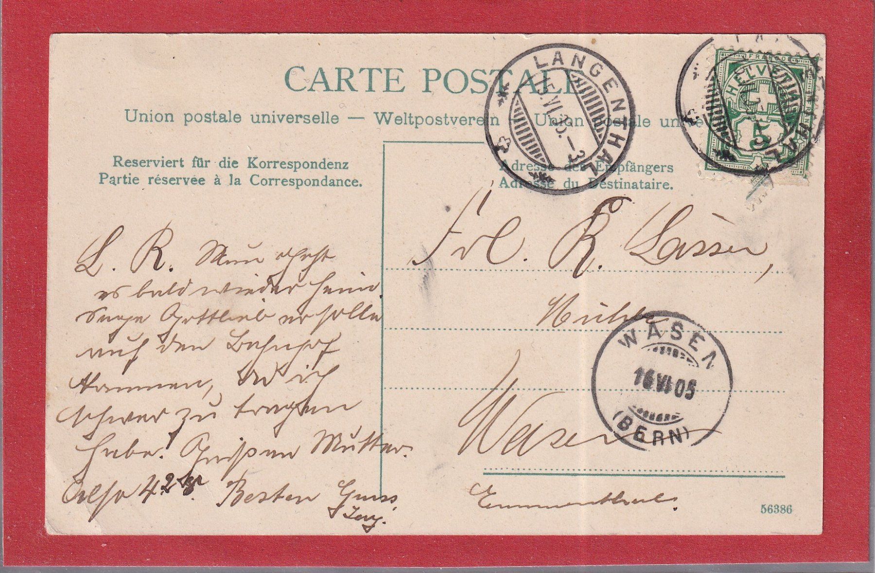 Cartoline postali: Langenthal - Hôtel Jura - 1905 – Usato da Orvin venduto da Pyaeschli 1